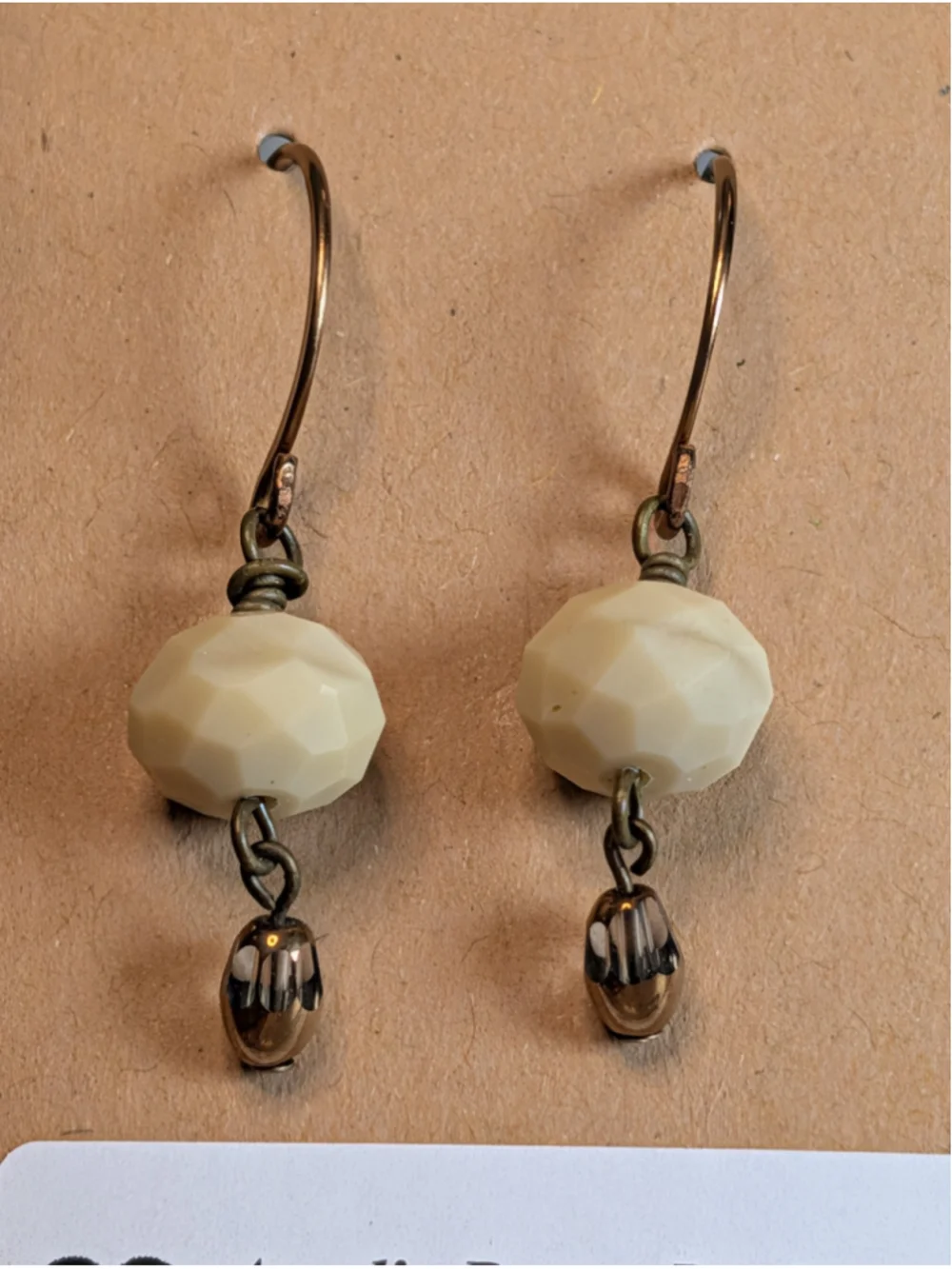 NEW Artisan Dangle Drop Hand Hammered Earrings Glass Bead Antique Brass Jewelry